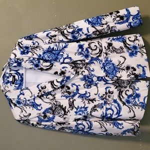 Premise Womans Royal Blue and Black Floral Blazer Size 14